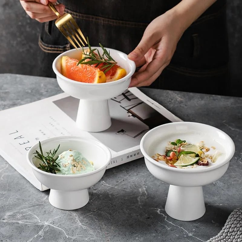 Pure White Footed Dessert Bowl Ice Cream Yogurt Cup Home Elegant Pedestal Mangkuk Manisan - Image 6