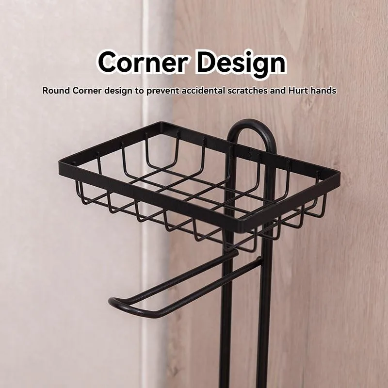 Drill Free Floor Toilet Paper Stand Bathroom Phone Holder Storage Organizer Pemegang Tisu - Image 6