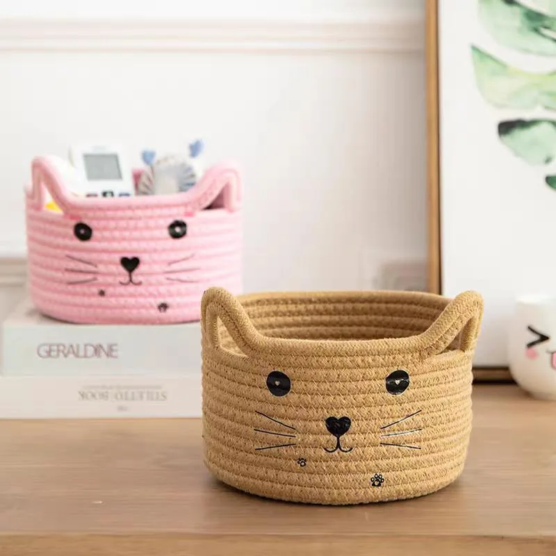 Cotton Rope Woven Desktop Storage Box Home Organizer Cotton Linen Snack Clutter Basket Kotak Penyimpanan Meja - Image 6