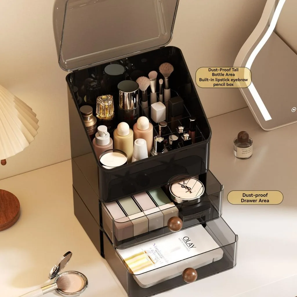 Dustproof Cosmetic Storage Box For Desktop Dresser Bathroom Vanity Home Use Kotak Simpanan Kosmetik - Image 6