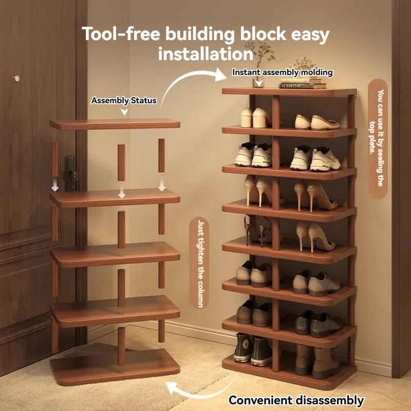 Tool-Free Assembly Vertical Shoe Rack Narrow Multi Layer Staggered Footwear Organizer For Doorway Small Home Rak Kasut - Image 6