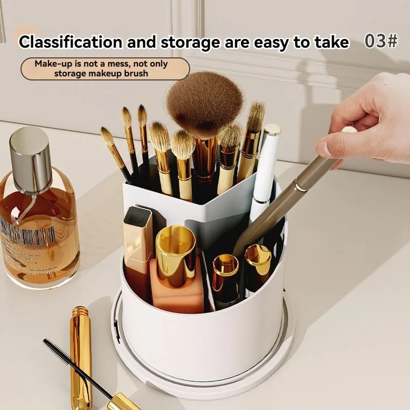 Clear Rotating Makeup Organizer Desktop Compartment Storage Box With Lid Dustproof Rak Kosmetik Berputar - Image 6