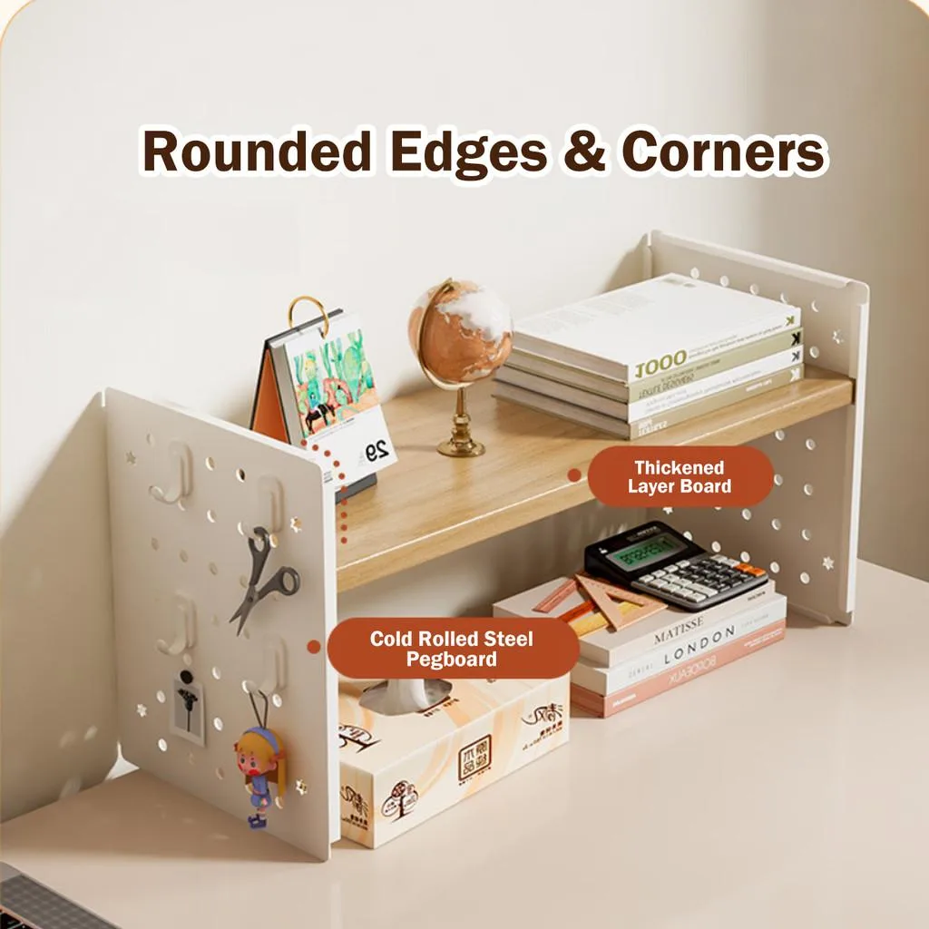 Pegboard Desktop Bookshelf Organizer Rack Office Workstation Multi Tier Rak Penyusun Meja - Image 6