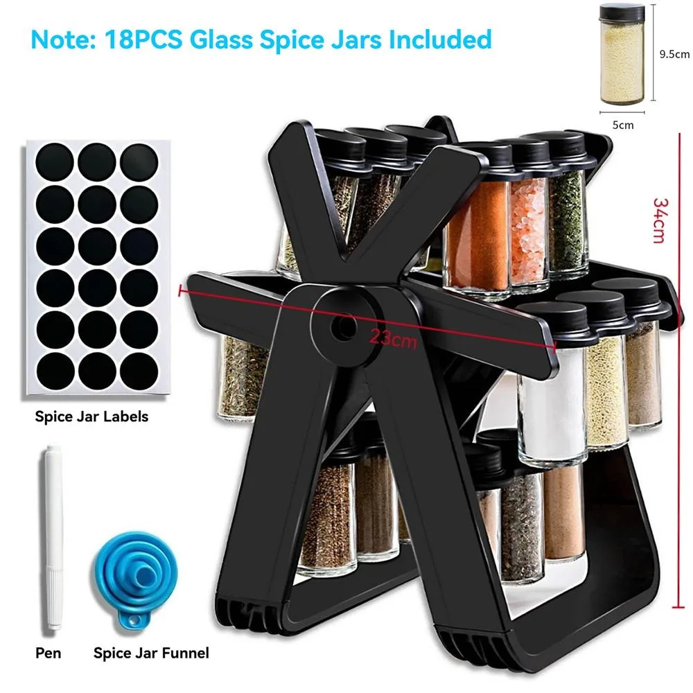 Kitchen Rotating Glass Spice Rack Set Condiment Jar Seasoning Bottle Container Organizer Rak Perasa Berputar 360 - Image 6