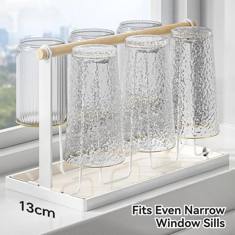 Japanese Style Iron Cup Rack Wooden Handle Inverted Drying Mug Holder No Drilling Storage Rack Rak Cawan - Image 6