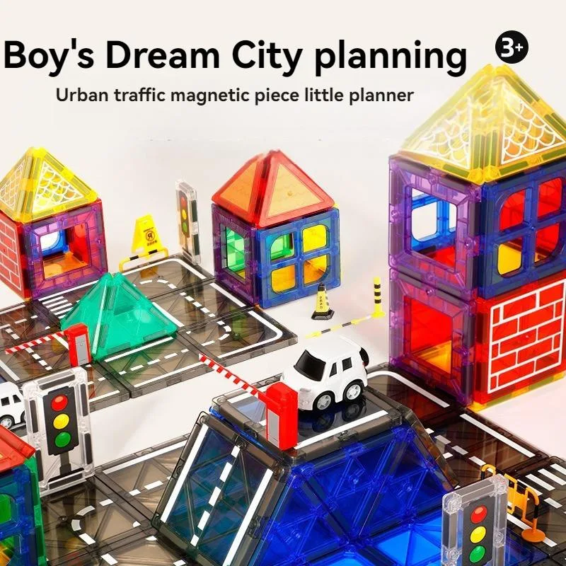 City Traffic Magnetic Tiles Engineering Construction Building Blocks Educational Assembly Toy Jubin Magnet - Image 6