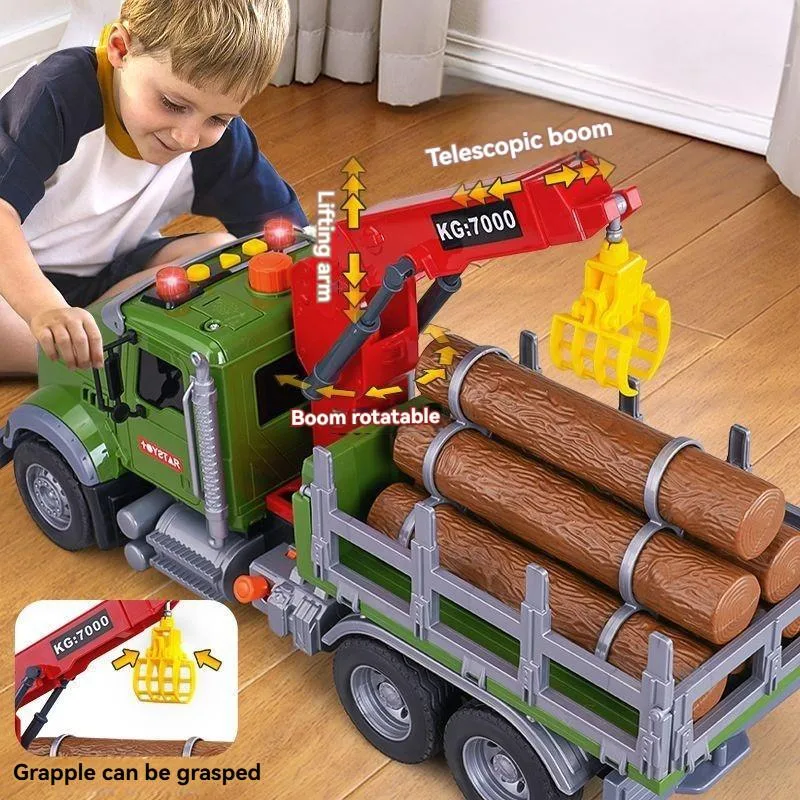 Mainan Lori Pengangkut Kayu Besar, Mainan Kejuruteraan Kanak-Kanak dengan Kren & Dumper - Image 6