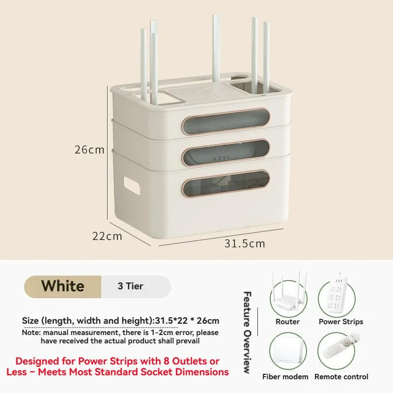 Rak Penyimpanan Soket WiFi Kotak TV Rumah Dengan Pengurusan Kabel & Kotak Router - Image 7