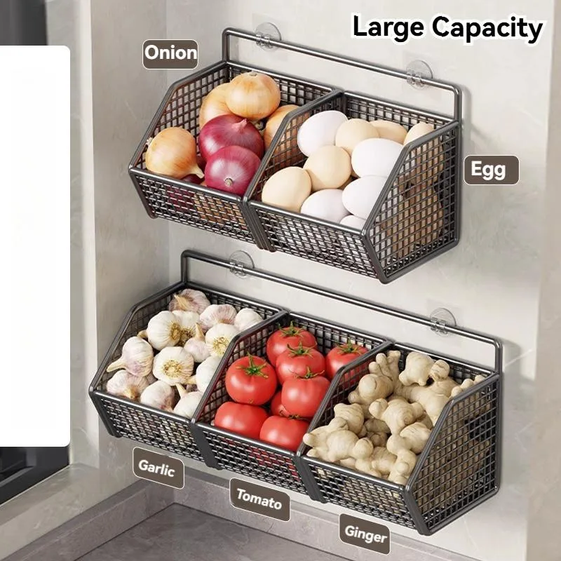 rak gantung dapur tempat simpan bawang halia bawang putih organizer tanpa gerudi pelbagai fungsi - Image 7