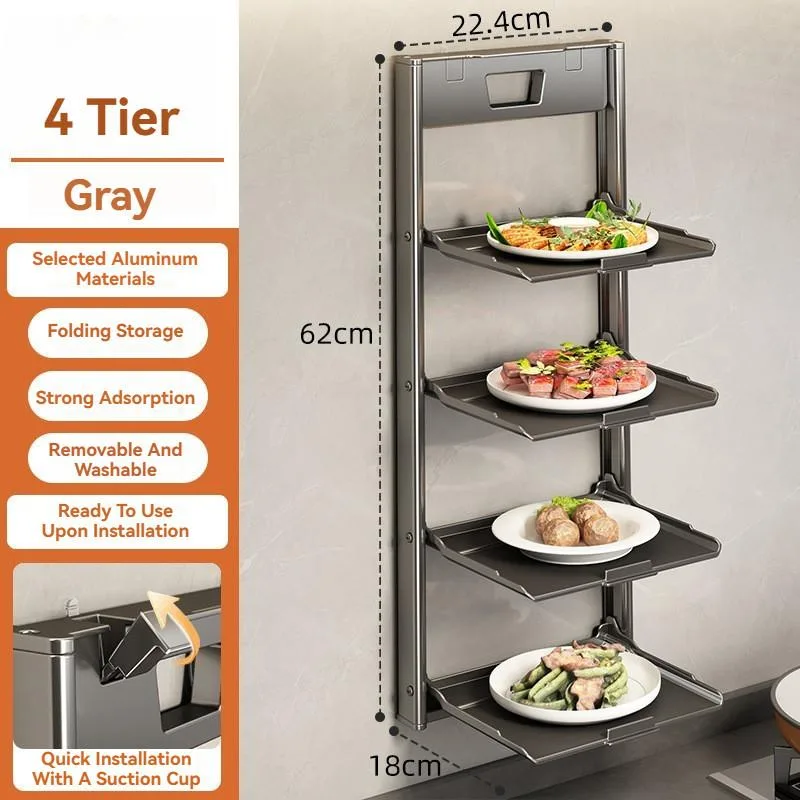 Cawan Sedut Rak Boleh Lipat Berbilang Tingkat Dapur Lekap Dinding Pemegang Pinggan Sayur - Image 7