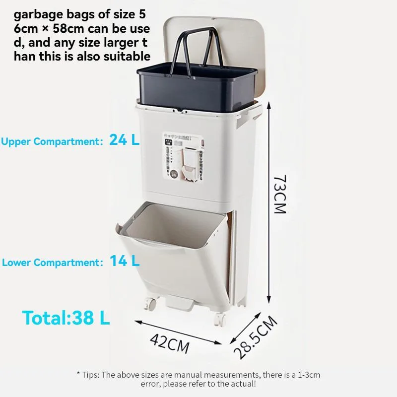 Tong Sampah Dapur Besar dengan Penutup Automatik, Dua Lapisan, Pemisahan Kering & Basah, Sesuai untuk Kegunaan Rumah - Image 7