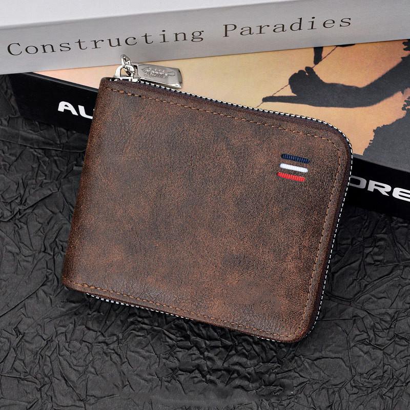Dompet Lelaki Pendek Warna Polos Minimalis Belia Tiga Lipat Serbaguna Dengan Zip Untuk Syiling - Image 7