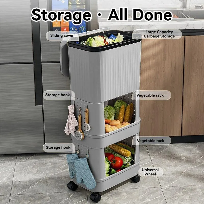 Tong Sampah Dapur Tinggi Mudah Alih Kapasiti Besar Dengan Penutup Gelongsor Tidak Perlu Membongkok - Image 7