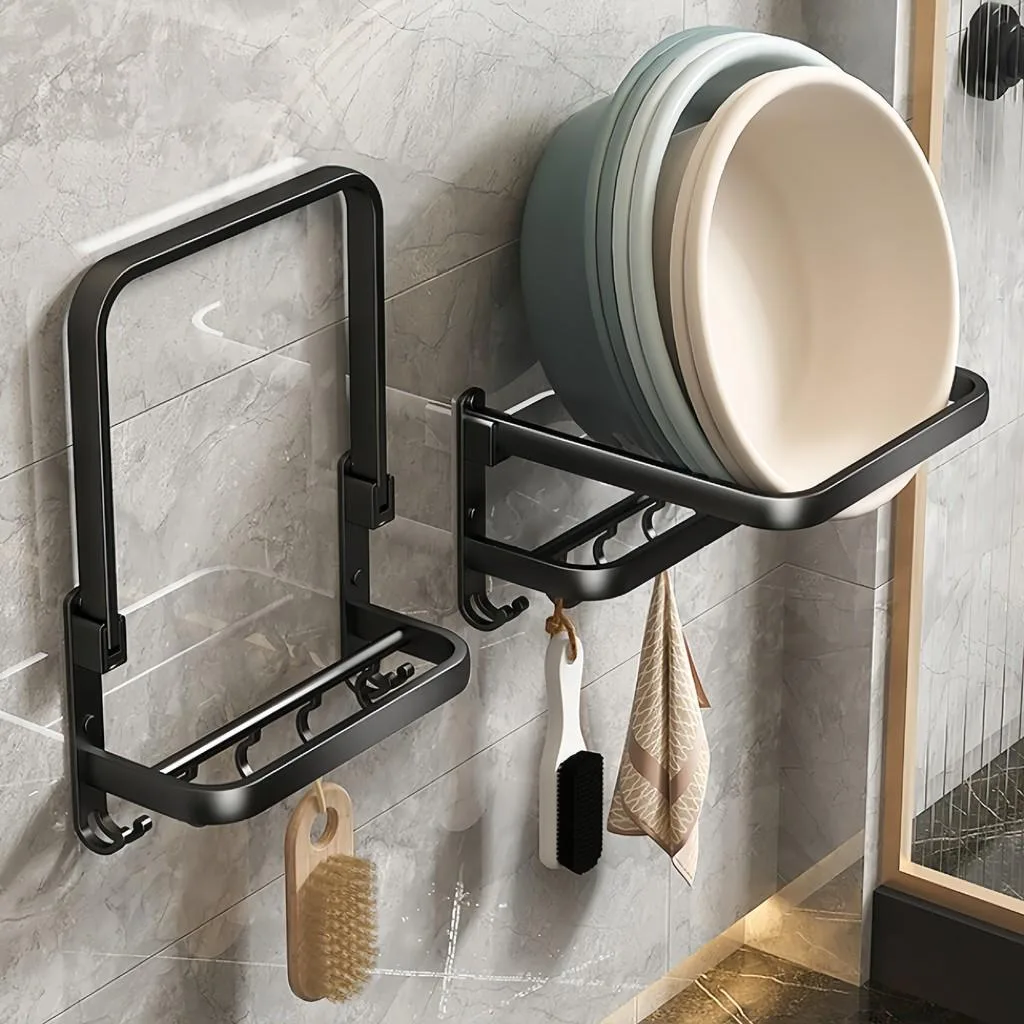 Drill Free Wall Basin Rack Bathroom Adhesive Washbasin Storage Shelf Space Saving Rak Besen - Image 7