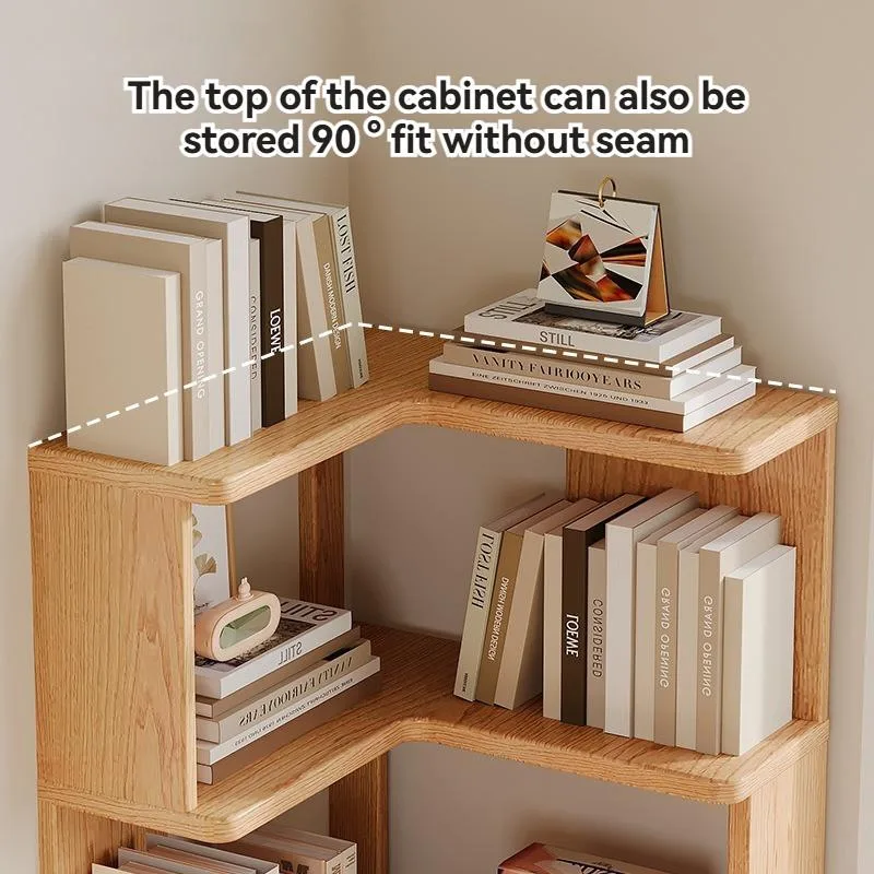 Solid Wood Corner Bookshelf Floor Standing Space Saving Storage Rack Home Organizer Rak Buku Penjuru Bentuk-L - Image 7
