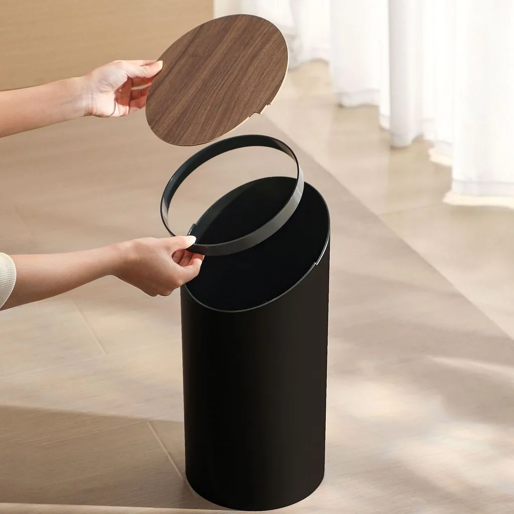 Plastic Flip Top Trash Can With Rim with Lid For Home Living Room Tong Sampah - Image 7