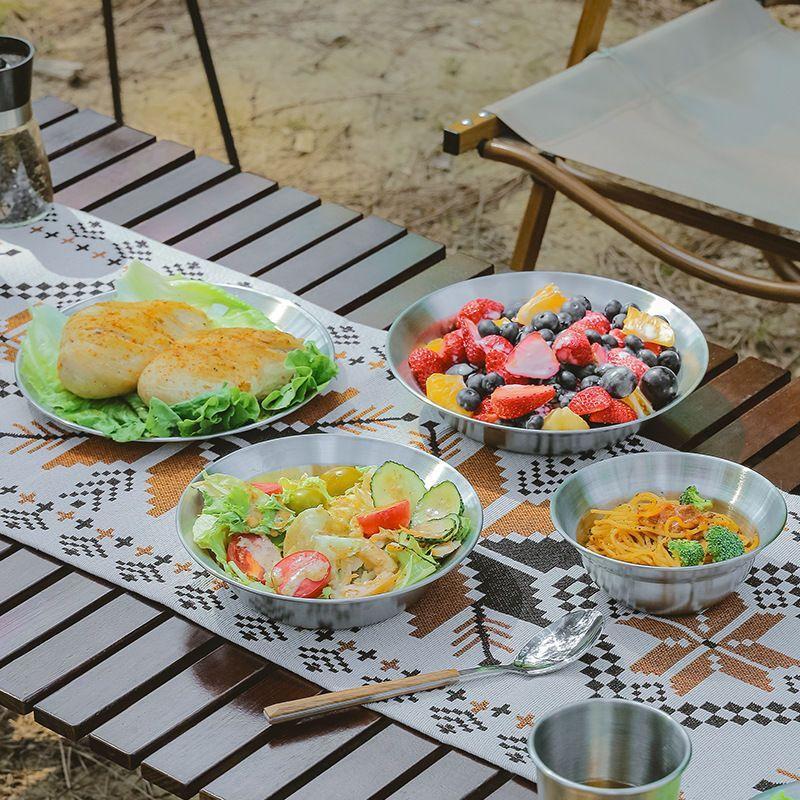 4Pcs Outdoor Tableware Set Stainless Steel Bowls Plates & Saucers Pinggan dan mangkuk - Image 7