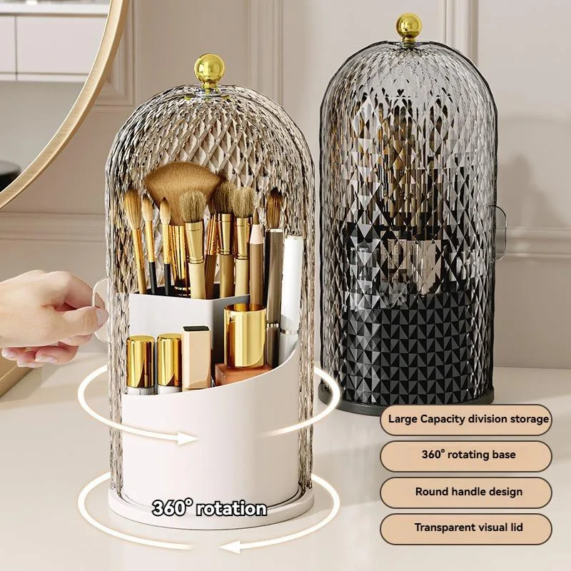 Clear Rotating Makeup Organizer Desktop Compartment Storage Box With Lid Dustproof Rak Kosmetik Berputar - Image 7