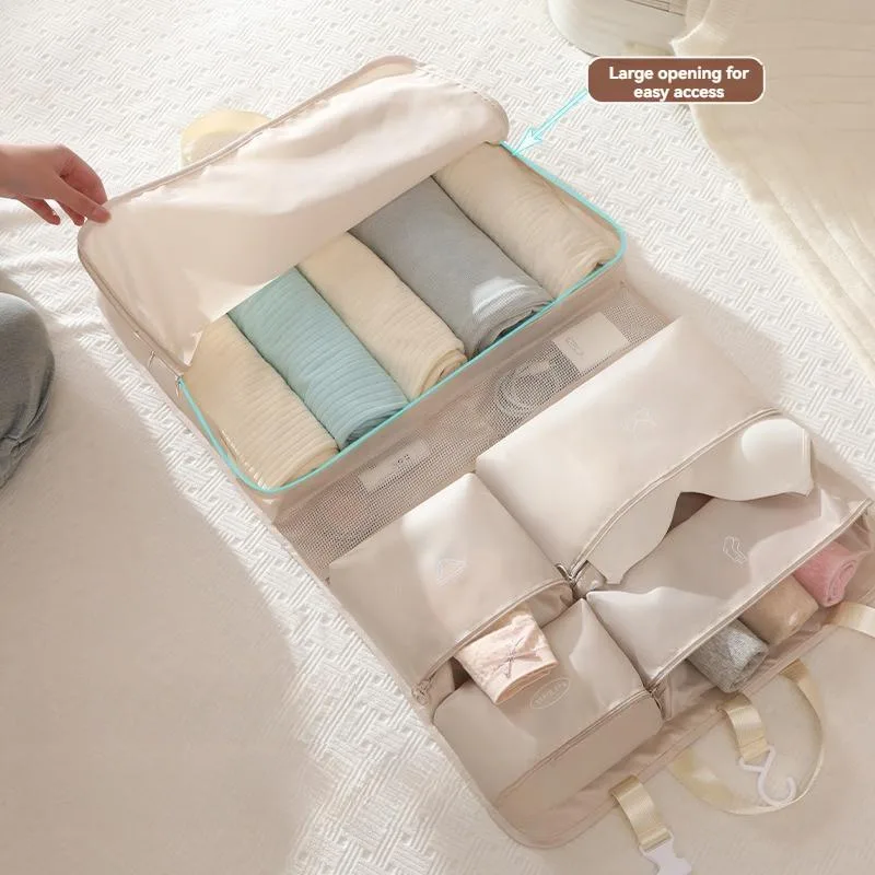 7 In 1 Travel Packing Cubes Luggage Organizer Clothes Underwear Storage Bag Set Beg Penyimpanan Dalam Suitcase - Image 7