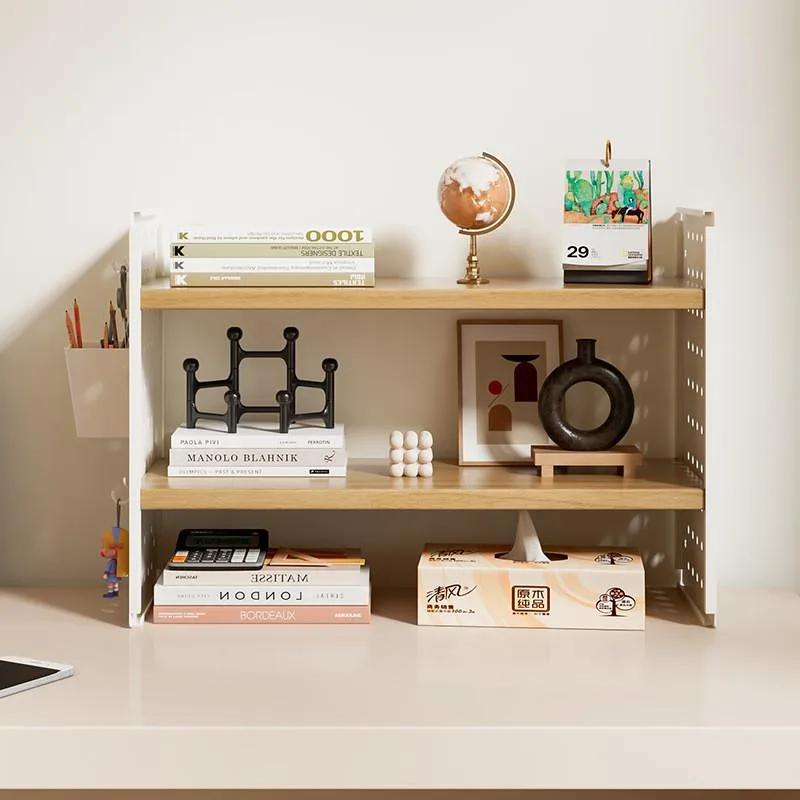 Pegboard Desktop Bookshelf Organizer Rack Office Workstation Multi Tier Rak Penyusun Meja - Image 7