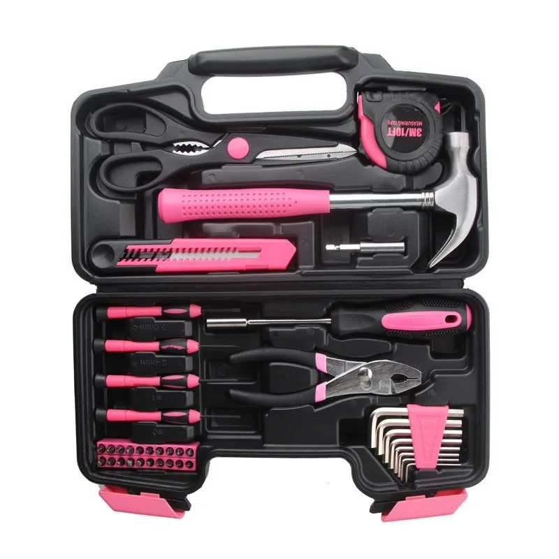 Set Alat Wanita 39 Keping Warna Merah Jambu, Set Pemutar Skru & Peralatan Baiki Rumah Manual - Image 7