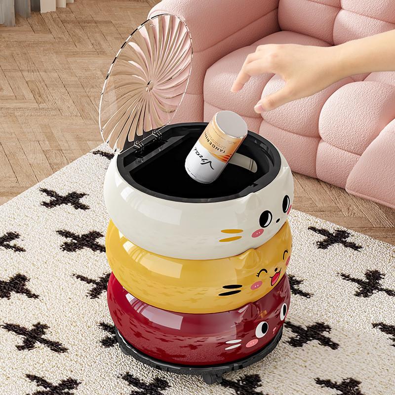 Tong Sampah Kreatif Berroda Estetik Tinggi Penutup Flip Boleh Gerak Untuk Dapur Bilik Air Bilik Tidur - Image 8