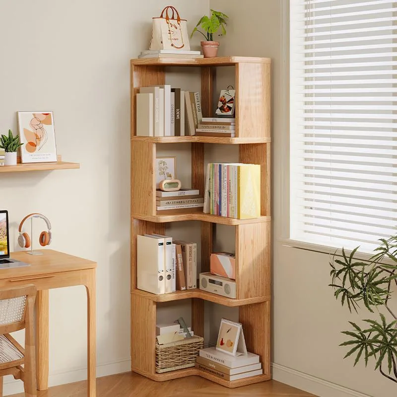 Solid Wood Corner Bookshelf Floor Standing Space Saving Storage Rack Home Organizer Rak Buku Penjuru Bentuk-L - Image 8