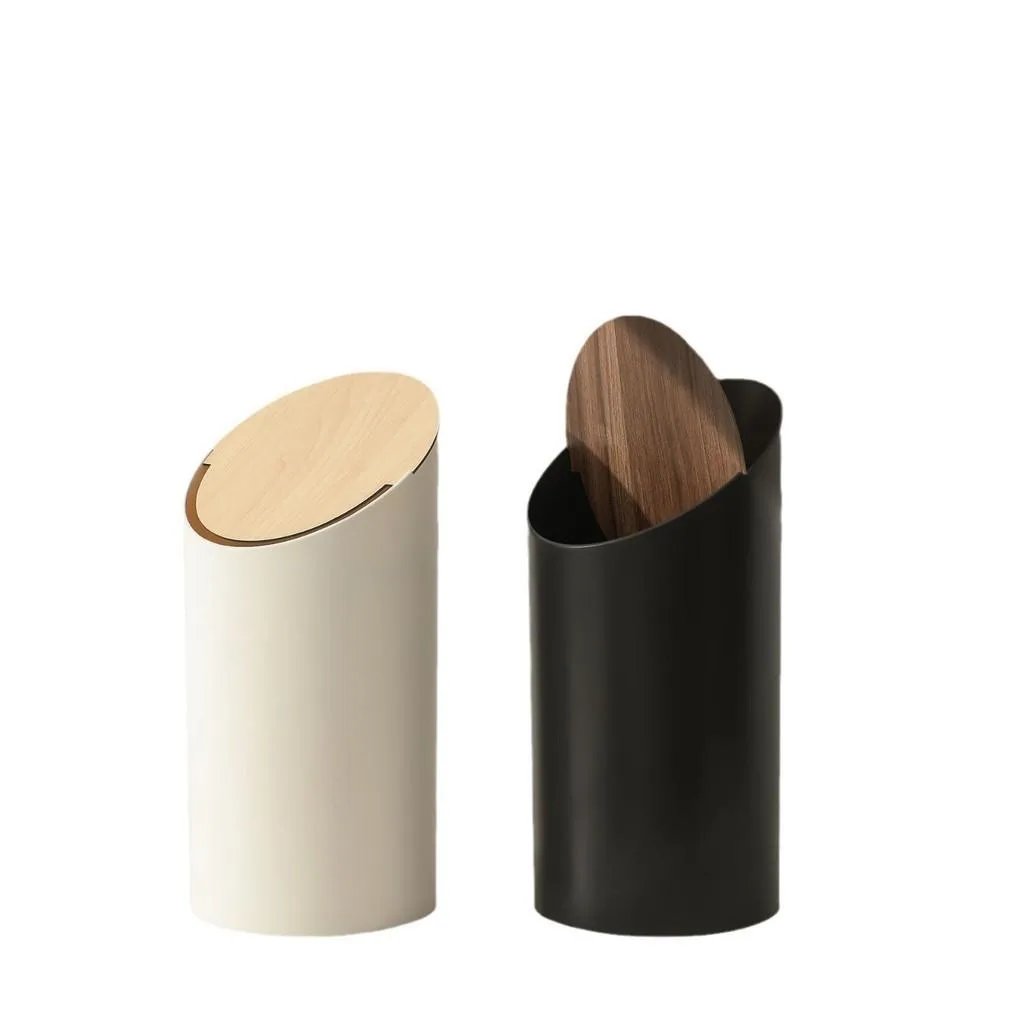 Plastic Flip Top Trash Can With Rim with Lid For Home Living Room Tong Sampah - Image 8