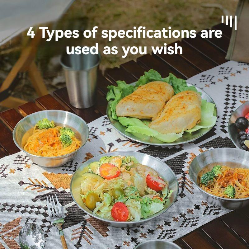4Pcs Outdoor Tableware Set Stainless Steel Bowls Plates & Saucers Pinggan dan mangkuk - Image 8