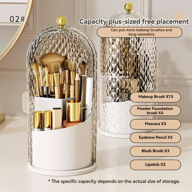 Clear Rotating Makeup Organizer Desktop Compartment Storage Box With Lid Dustproof Rak Kosmetik Berputar - Image 8
