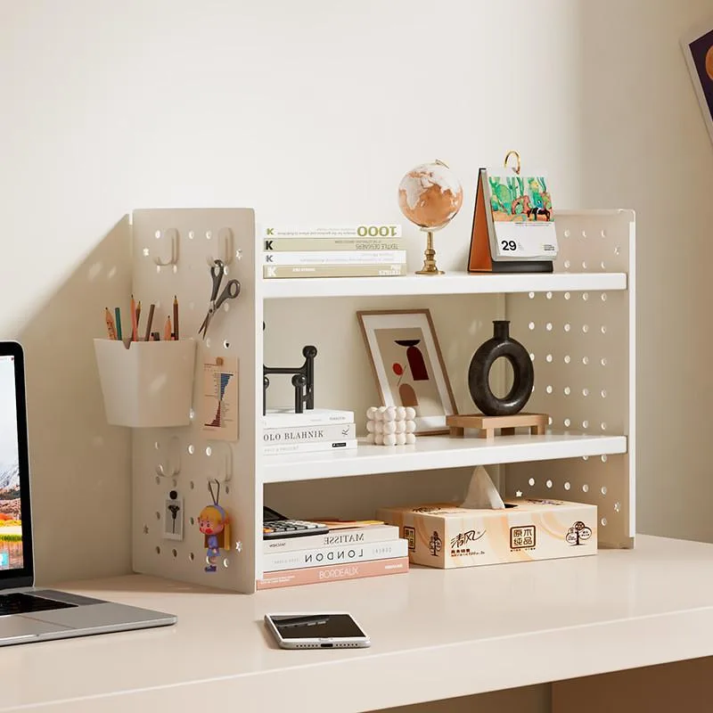 Pegboard Desktop Bookshelf Organizer Rack Office Workstation Multi Tier Rak Penyusun Meja - Image 8