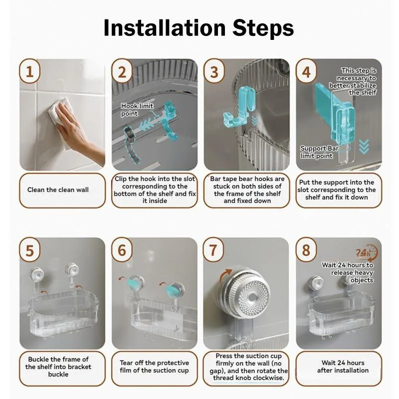Suction Cup Organizer Rack Bathroom Wall Mount No Drill Cosmetic Storage Rack Rak Cawan Sedut - Image 8