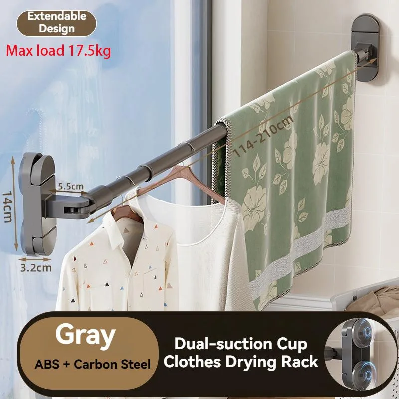 Suction Cup Telescopic Clothes Drying Rod Window Balcony No-Drill Quilt Dry Rack Rak Jemuran Sedutan Boleh Laras - Image 8