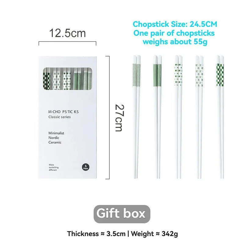 Set Hadiah Mewah 5 Pasang Chopstick Seramik Rumah, Anti Gelincir, Anti Acuan & Antibakteria Boleh Guna Semula - Image 9