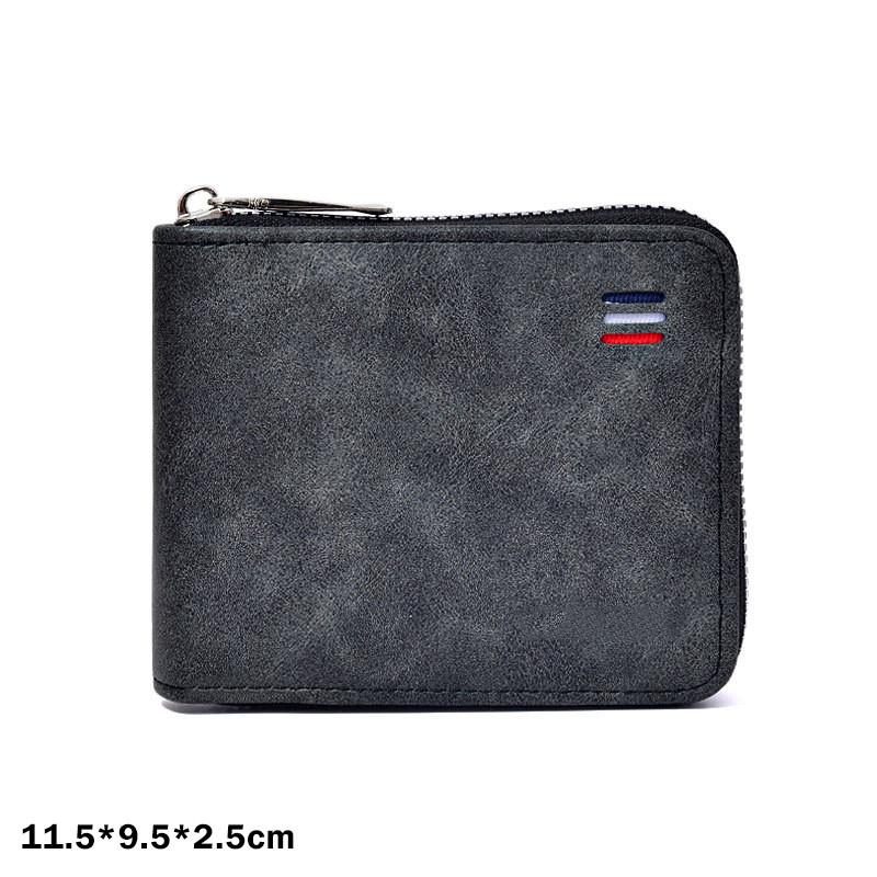 Dompet Lelaki Pendek Warna Polos Minimalis Belia Tiga Lipat Serbaguna Dengan Zip Untuk Syiling - Image 9