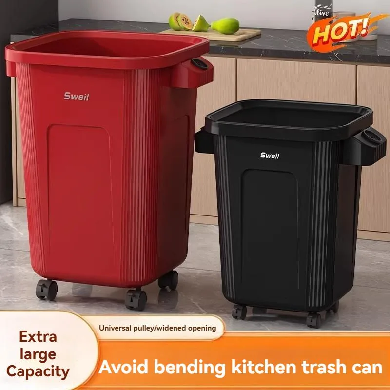 Tong Sampah Mudah Alih Pelbagai Fungsi Beroda Kapasiti Besar Plastik Untuk Bilik Air dan Rumah - Image 9
