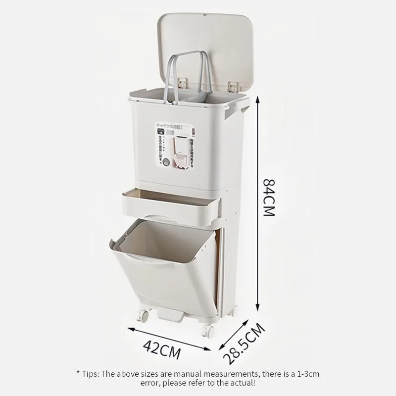 Tong Sampah Dapur Besar dengan Penutup Automatik, Dua Lapisan, Pemisahan Kering & Basah, Sesuai untuk Kegunaan Rumah - Image 9