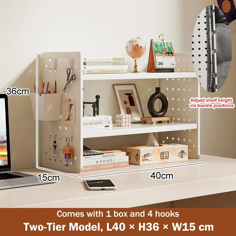 Pegboard Desktop Bookshelf Organizer Rack Office Workstation Multi Tier Rak Penyusun Meja - Image 9