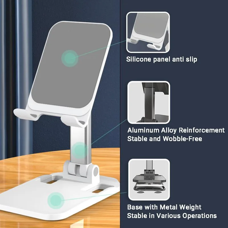 Pemegang Telefon Mudah Alih Boleh Laras, Tapak Boleh Lipat untuk Telefon & Tablet Meja - Image 10