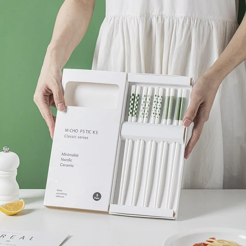 Set Hadiah Mewah 5 Pasang Chopstick Seramik Rumah, Anti Gelincir, Anti Acuan & Antibakteria Boleh Guna Semula - Image 10