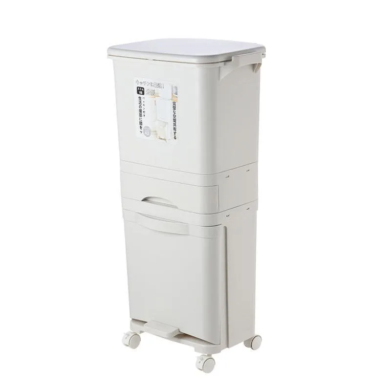 Tong Sampah Dapur Besar dengan Penutup Automatik, Dua Lapisan, Pemisahan Kering & Basah, Sesuai untuk Kegunaan Rumah - Image 11