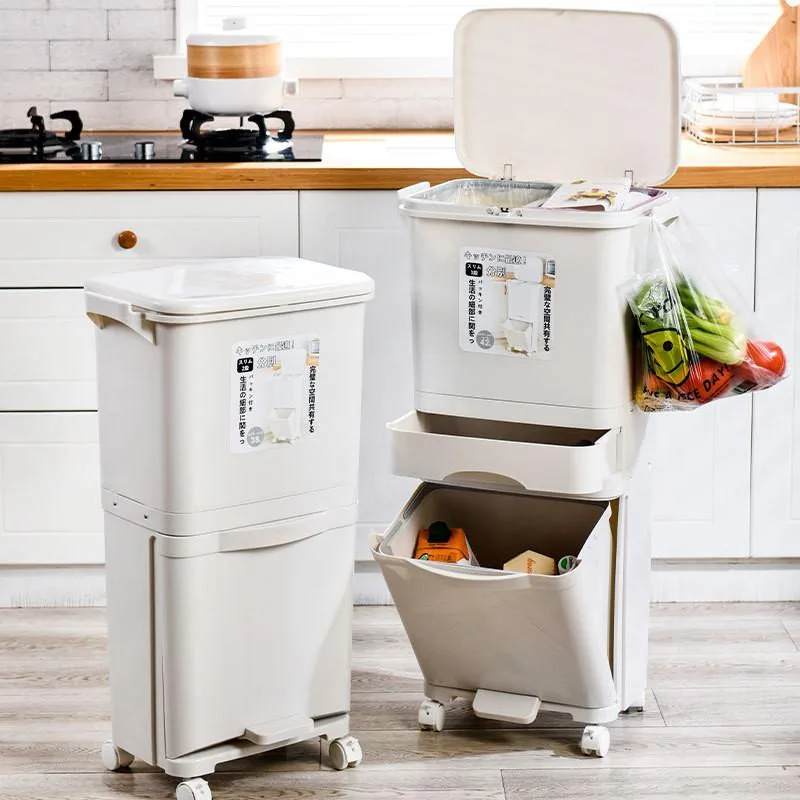 Tong Sampah Dapur Besar dengan Penutup Automatik, Dua Lapisan, Pemisahan Kering & Basah, Sesuai untuk Kegunaan Rumah - Image 12