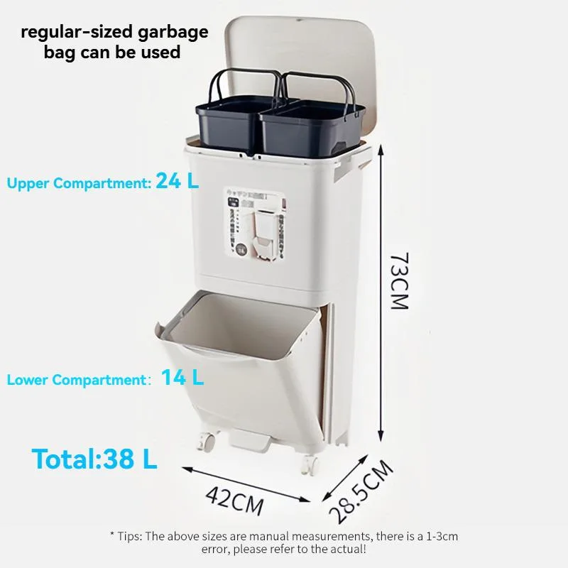 Tong Sampah Dapur Besar dengan Penutup Automatik, Dua Lapisan, Pemisahan Kering & Basah, Sesuai untuk Kegunaan Rumah - Image 13