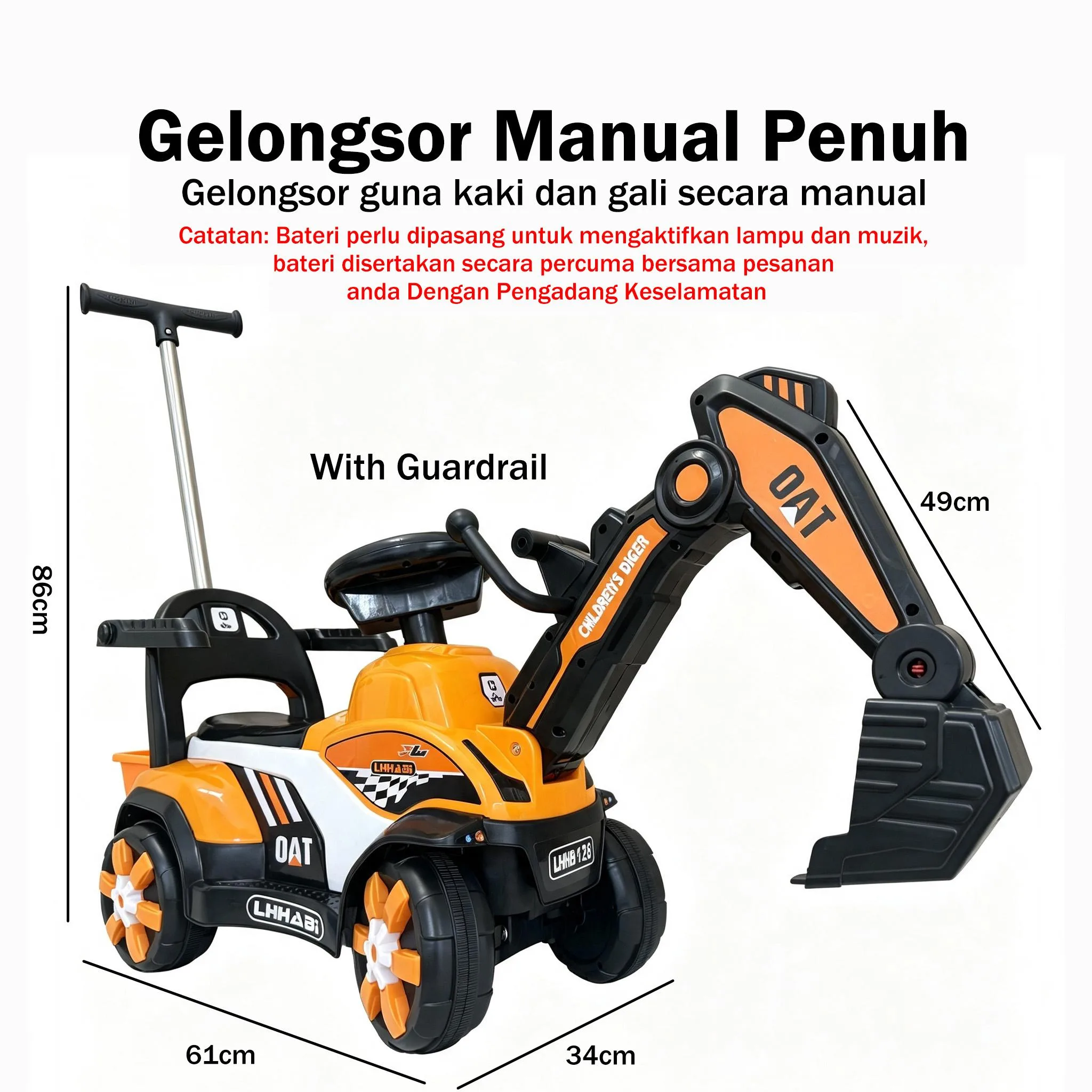 Mainan Jengkaut Elektrik Sit & Ride untuk Kanak-Kanak 1-5 Tahun dengan Lengan Gali - Image 13
