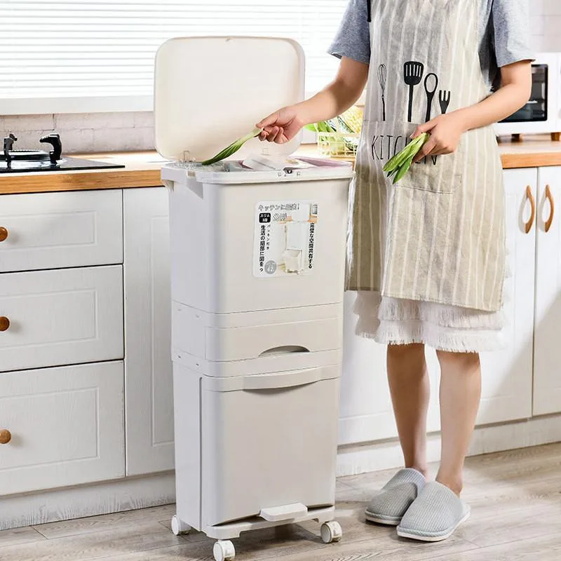 Tong Sampah Dapur Besar dengan Penutup Automatik, Dua Lapisan, Pemisahan Kering & Basah, Sesuai untuk Kegunaan Rumah - Image 15