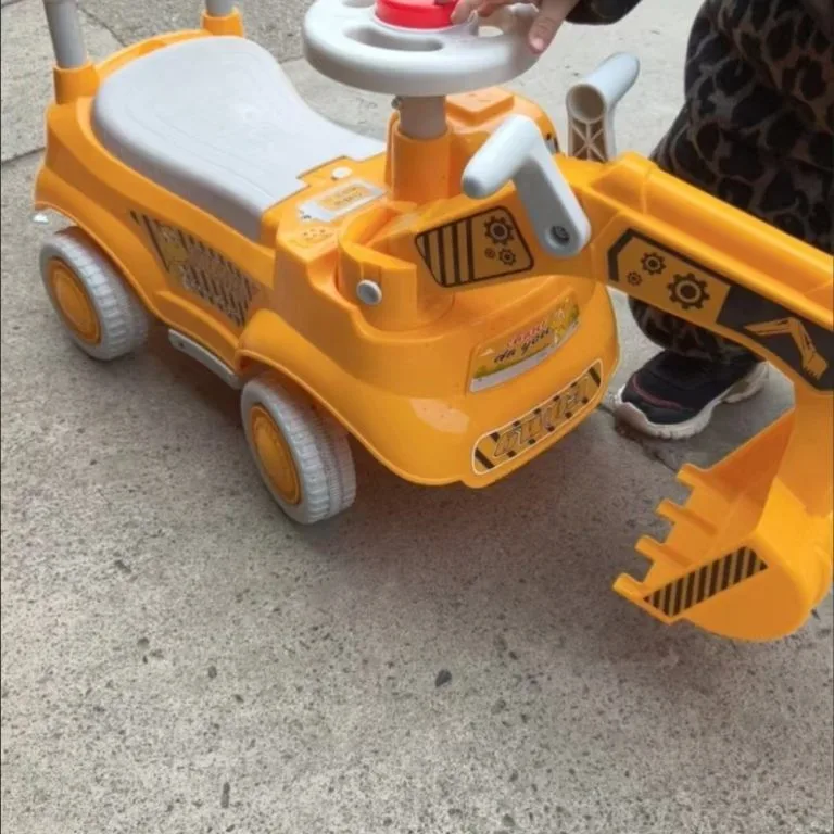 Kids Ride On Excavator Toy With Push Handle Sliding Engineering Scooter Kereta Luncur Bayi Tema Jentera Penggali