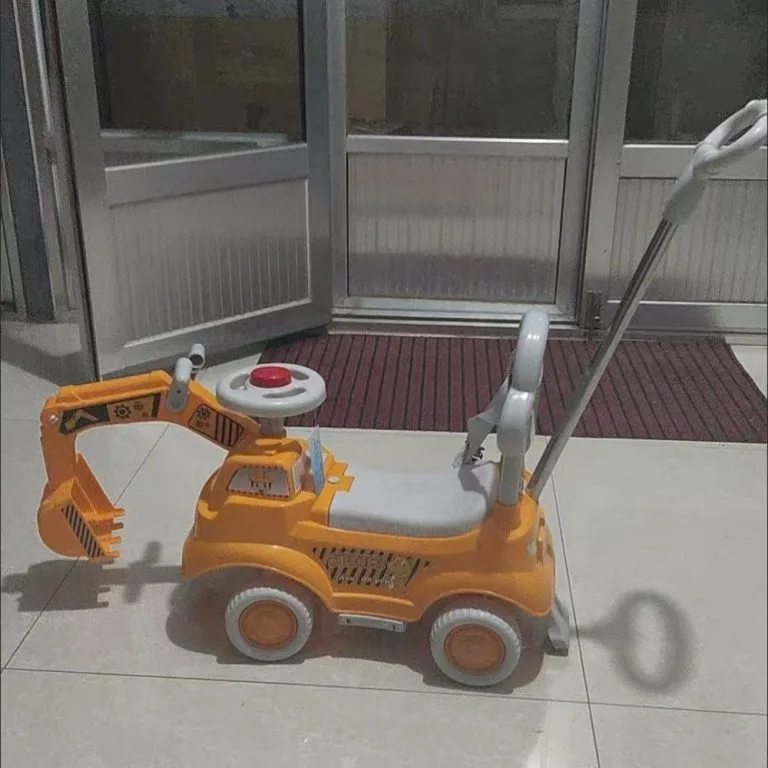 Kids Ride On Excavator Toy With Push Handle Sliding Engineering Scooter Kereta Luncur Bayi Tema Jentera Penggali