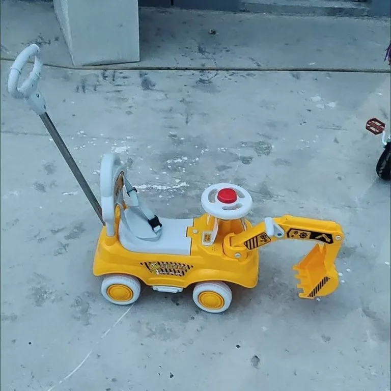Kids Ride On Excavator Toy With Push Handle Sliding Engineering Scooter Kereta Luncur Bayi Tema Jentera Penggali